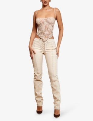 House Of Cb Mens Cream Fernanda Handkerchief-hem Lace Top In Cream