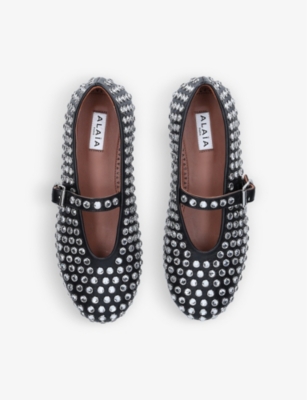AZZEDINE ALAIA: Rhinestone-embellished leather ballerina shoes
