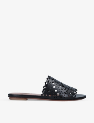 Alaïa Black Vienne Vague Flat Mule Sandals In Black