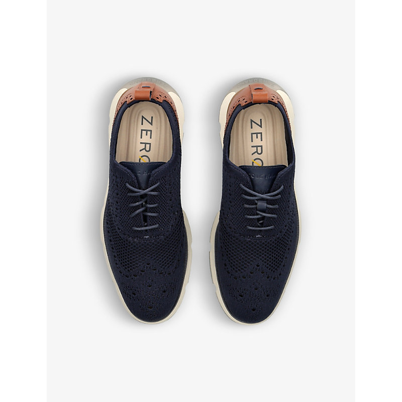 Shop Cole Haan Men's Navy Zerogrand Stitchlite Knitted Oxford Shoes