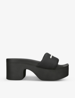 Alexander Wang 85mm Aw Padded Nylon Platform Slides In Black