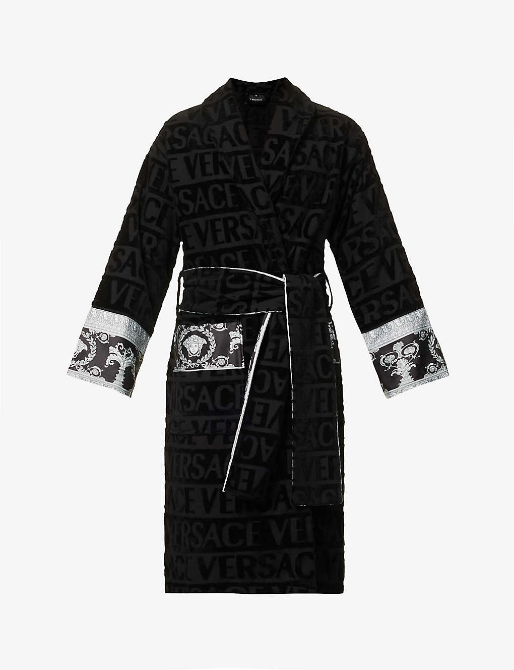 VERSACE - Logo and baroque-print cotton-towelling robe | Selfridges.com