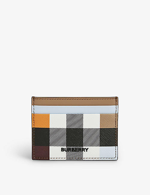 BURBERRY: Sandon check-print cotton and leather card holder