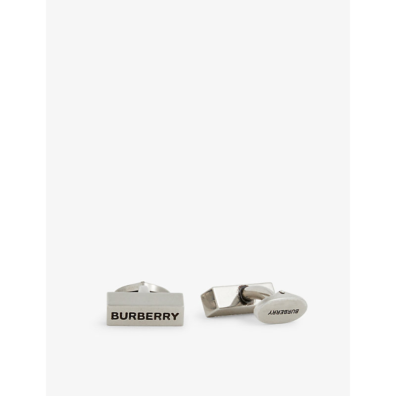 BURBERRY BURBERRY MEN'S VINTAGE STEEL LOGO-ENGRAVED PALLADIUM-PLATED BRASS CUFFLINKS,63933087