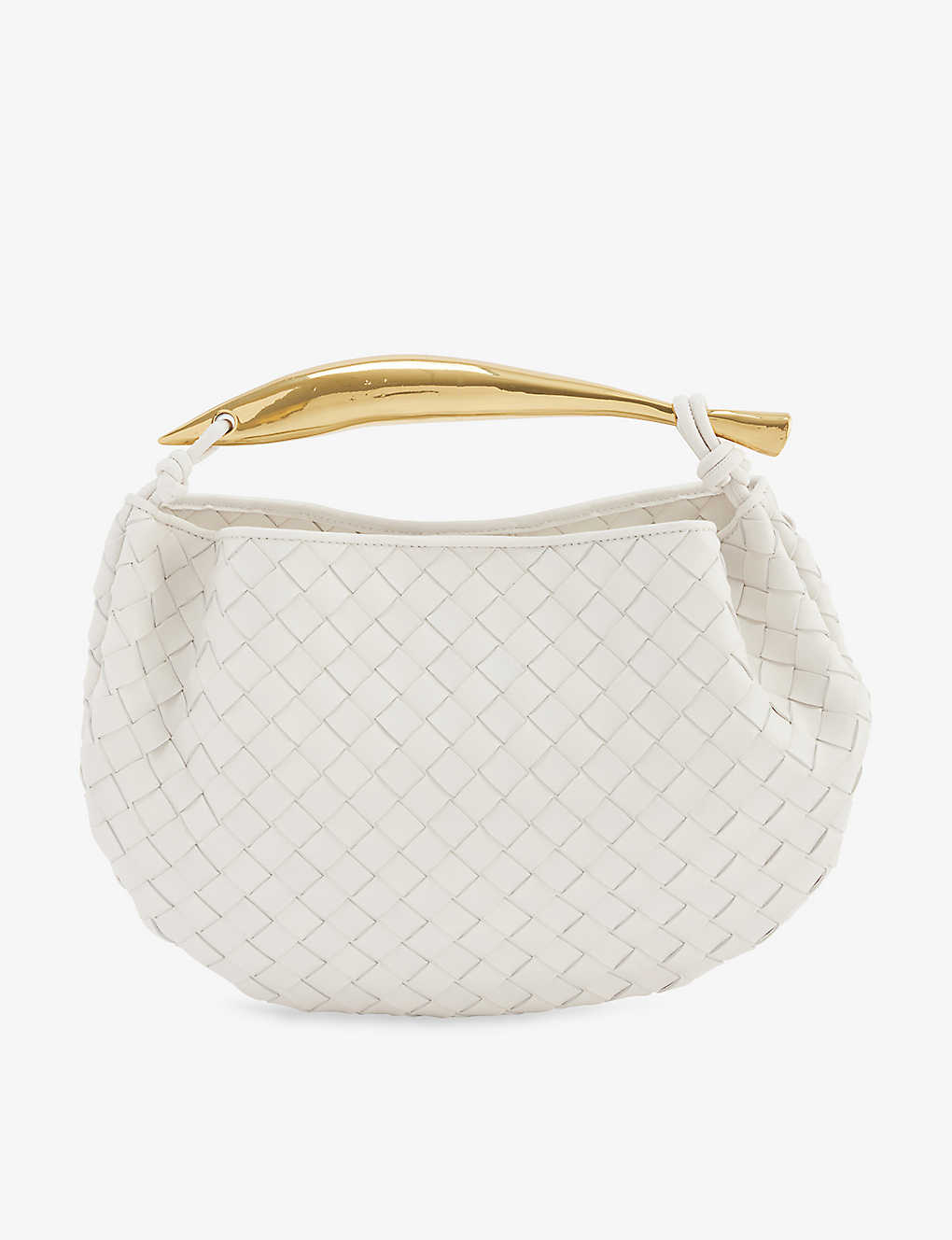 Shop Bottega Veneta White/gold Chalk Sardine Intrecciato Leather Top-handle Bag