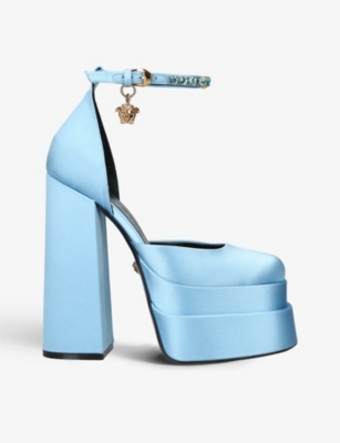 Versace Medusa Aevitas Embellished Satin Platform Pumps In Blue
