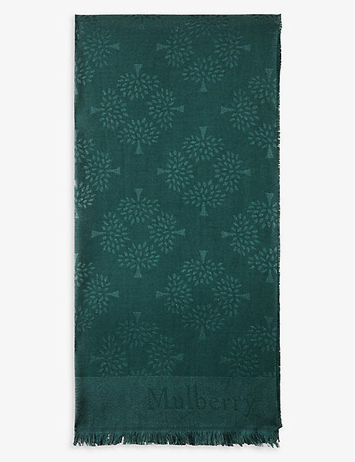 MULBERRY: Tree-print silk and organic cotton-blend scarf