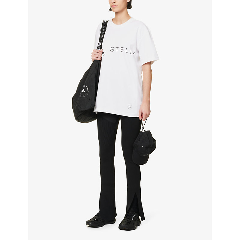 ADIDAS BY STELLA MCCARTNEY ADIDAS BY STELLA MCCARTNEY WOMEN'S WHITE LOGO-PRINT RELAXED-FIT ORGANIC COTTON AND RECYCLED POLYESTE 63941990