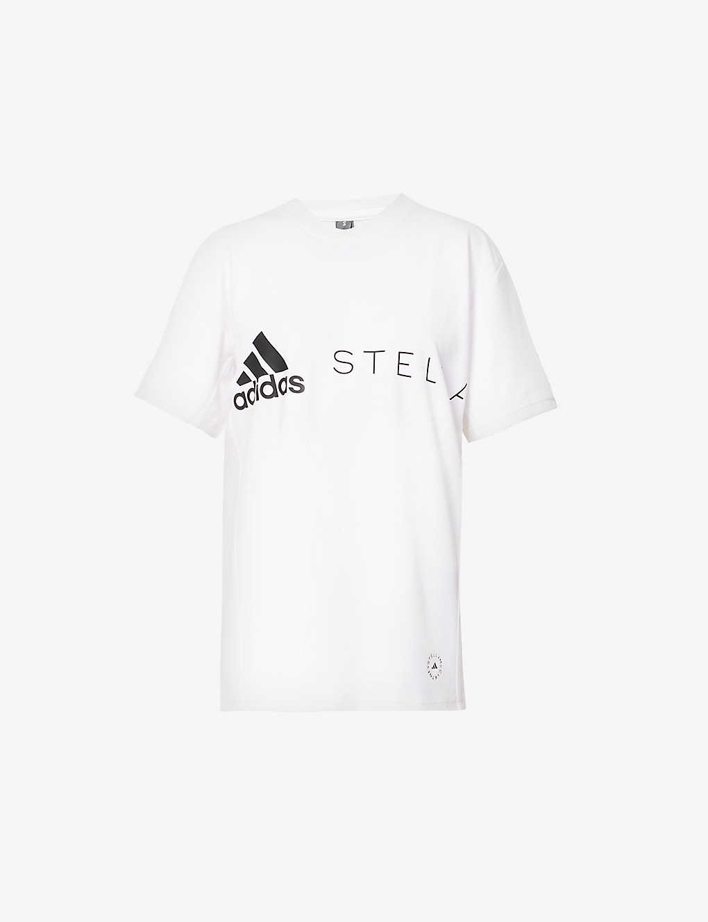 ADIDAS BY STELLA MCCARTNEY ADIDAS BY STELLA MCCARTNEY WOMEN'S WHITE LOGO-PRINT RELAXED-FIT ORGANIC COTTON AND RECYCLED POLYESTE,63941990