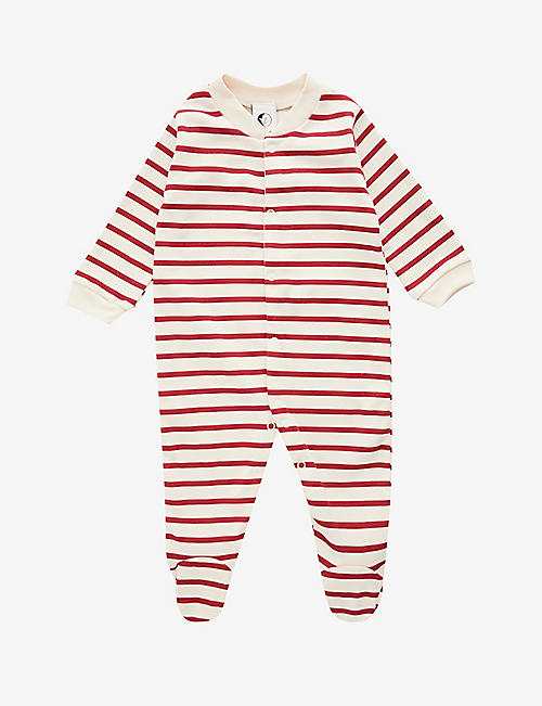 SLEEPY DOE: Stripe-print organic-cotton sleepsuit 3-6 months