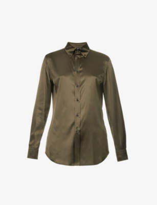 RALPH LAUREN: Button-down slim-fit silk-blend shirt