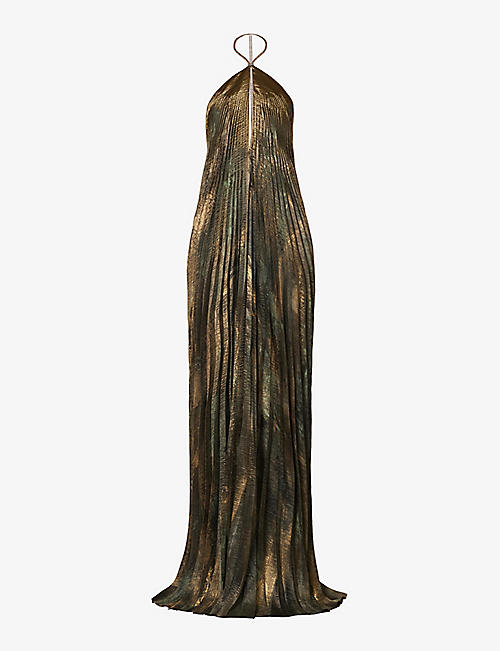 RALPH LAUREN: Pleated abstract-pattern woven maxi dress