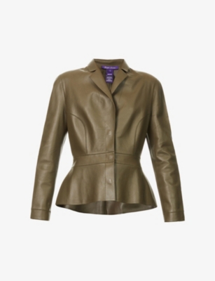 Polo Ralph Lauren Womens Olive Coa Peplum-hem Regular-fit Leather Jacket |  ModeSens