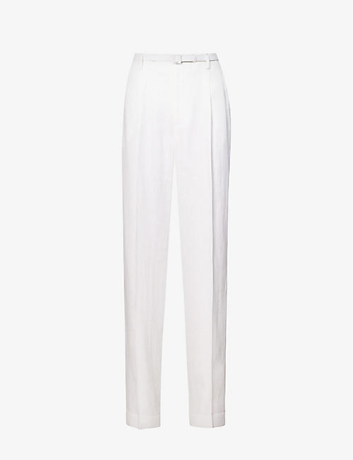 POLO RALPH LAUREN: Relaxed-fit mid-rise straight-leg linen trousers