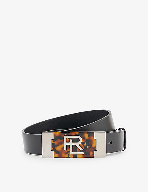 RALPH LAUREN: Branded-buckle geometric-panel leather belt