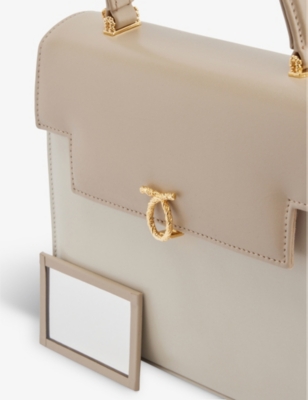 Shop Launer Bone White / Beige Traviata Leather Top-handle Bag