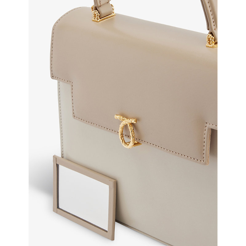 Shop Launer Bone White / Beige Traviata Leather Top-handle Bag