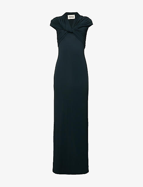 TOVE: Lorna twist-detail stretch-woven maxi dress