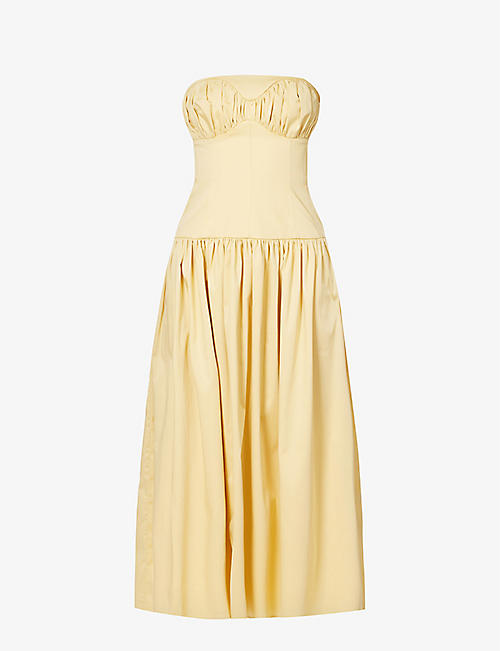 TOVE: Lauryn ruched stretch-organic-cotton midi dress