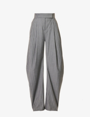 Attico Pinstriped Wide-leg Tailored Trousers In Grey White