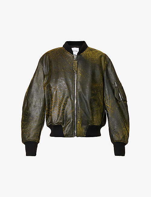 ATTICO: Distressed dropped-shoulders leather bomber jacket