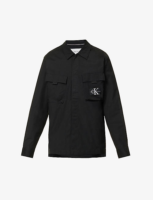 CK JEANS: Logo-print patch-pocket cotton-canvas overshirt