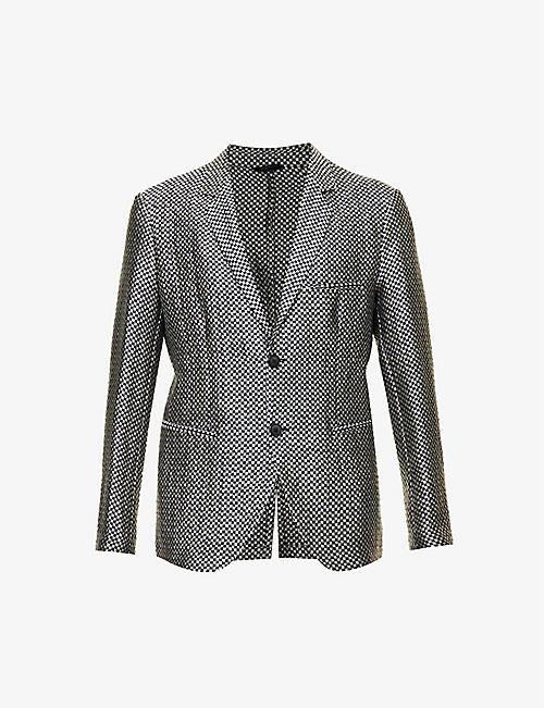 GIORGIO ARMANI: Checkerboard-pattern linen-blend blazer