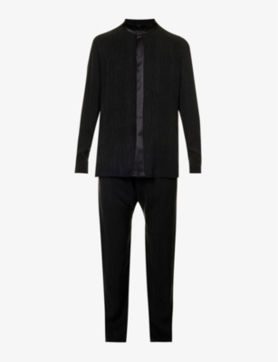GIORGIO ARMANI: Embroidered-pattern stand-collar woven suit