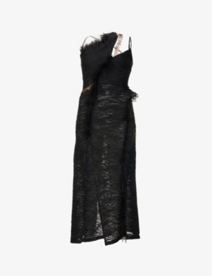 AMY LYNN: Coco faux feather-trim stretch-woven midi dress