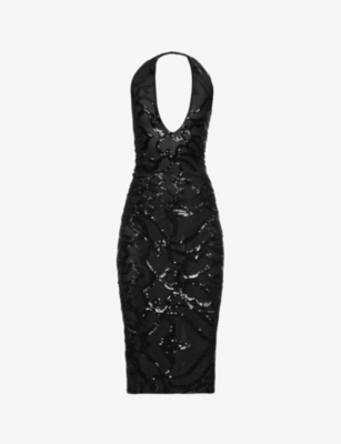 Amy Lynn Womens Black Sequin-embellished Halter-neck Woven Midi Dress