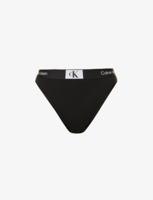 Calvin Klein Womens Black 1996 Branded-waistband Stretch-cotton Thong