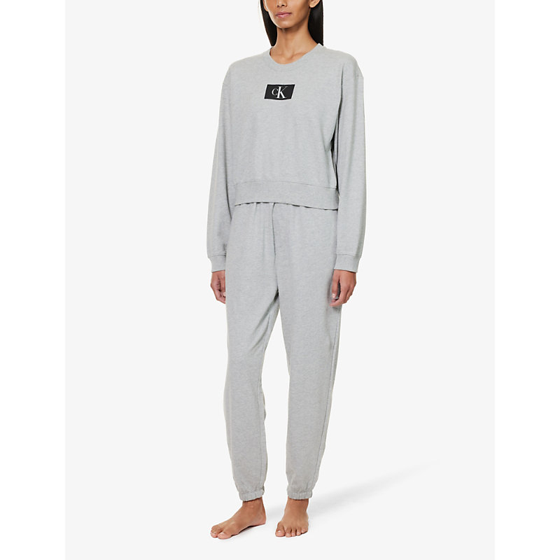 Shop Calvin Klein 1996 Lounge Logo-print Cotton And Recycled-cotton Sweatshirt In Grey