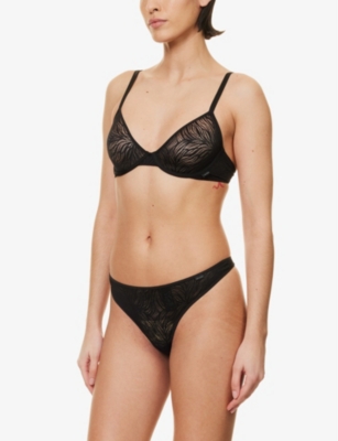 Calvin Klein Womens Black Sheer Marquisette Embroidered Stretch-lace Bra In Black