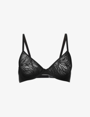 Calvin Klein Womens Black Sheer Marquisette Embroidered Stretch-lace Bra