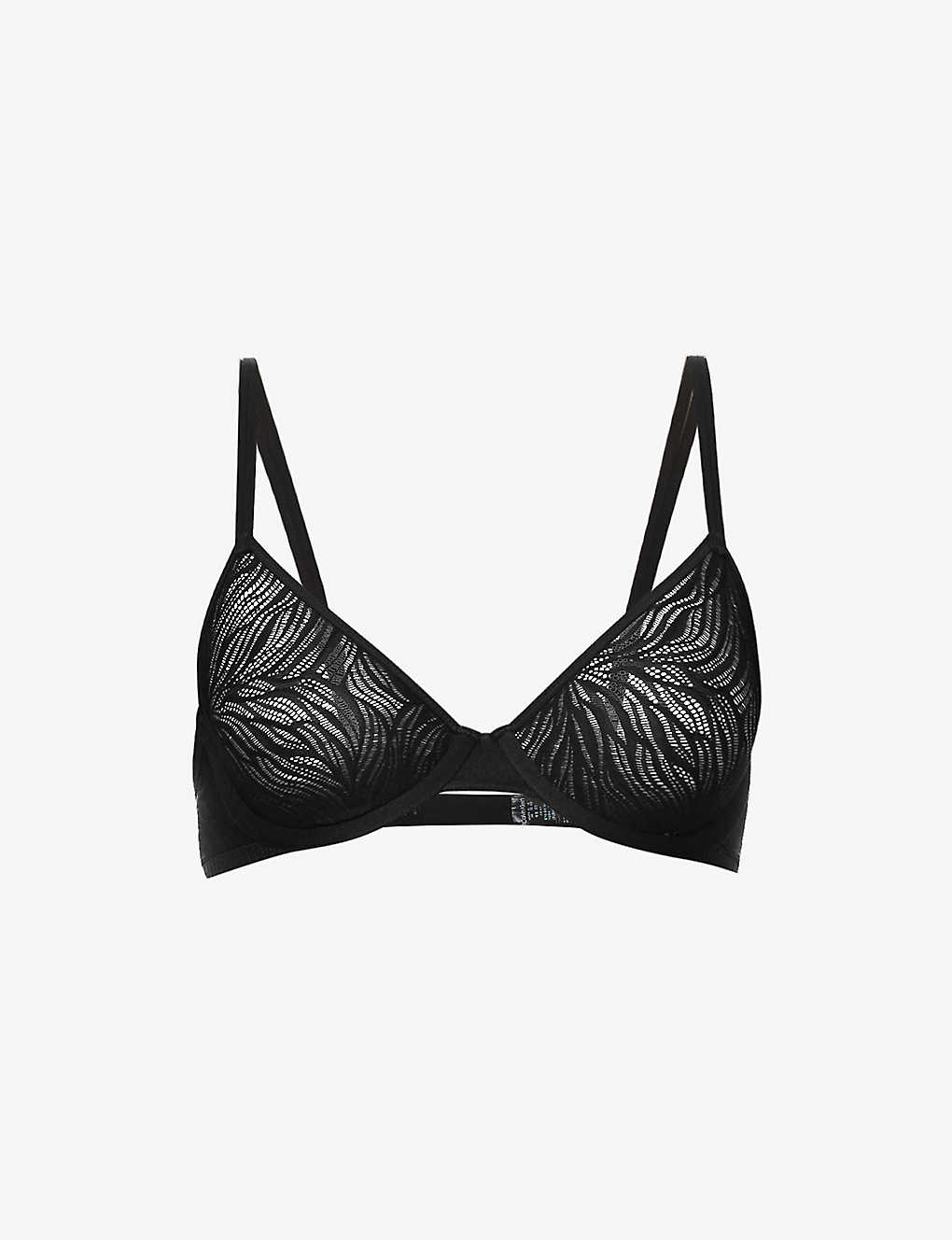 Calvin Klein Womens Black Sheer Marquisette Embroidered Stretch-lace Bra