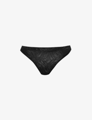 Calvin Klein Womens Black Sheer Marquisette Mid-rise Stretch-lace Thong
