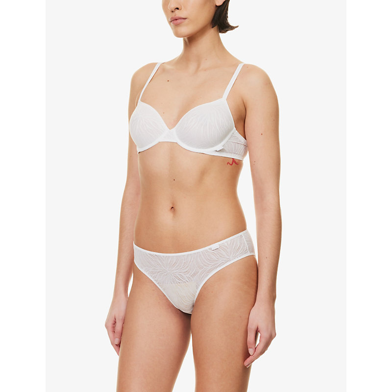 Shop Calvin Klein Women's White Sheer Marquisette Floral-embroidered Stretch-lace Bra