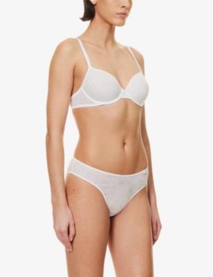 Shop Calvin Klein Womens  Sheer Marquisette Embroidered Stretch-lace Briefs In White