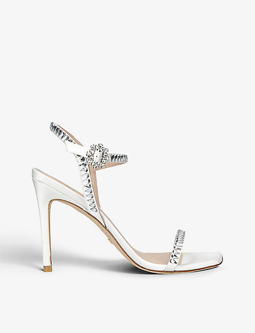 STUART WEITZMAN: Gemcut 100 Swarovski crystal-embellished satin heeled sandals