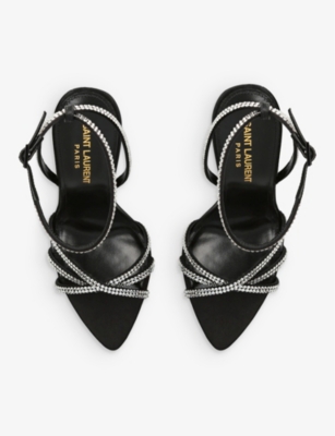Shop Saint Laurent Women's Black Gippy 105 Crystal-embelllished Leather Heeled Sandals