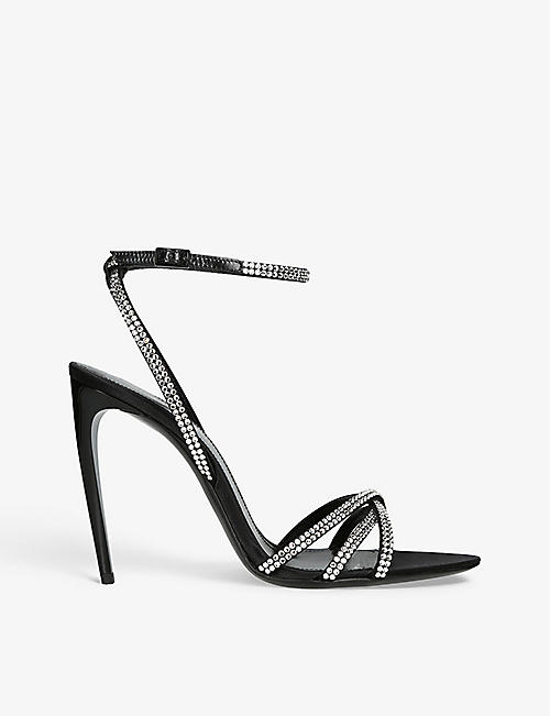 SAINT LAURENT: Gippy 105 crystal-embelllished leather heeled sandals