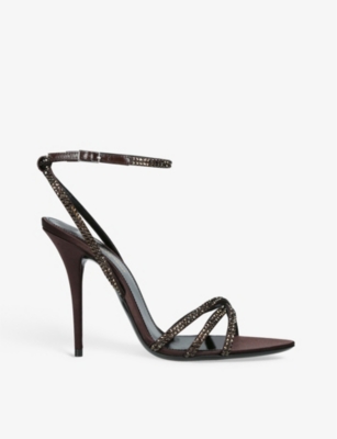 SAINT LAURENT Opyum 110 crystal-embellished satin sandals