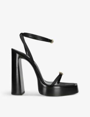 Saint Laurent Womens Black Carine Square-toe Satin Platform Sandals
