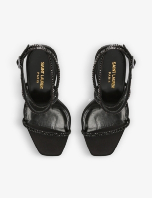 Shop Saint Laurent Women's Black Opyum 110 Leather Heeled Sandals