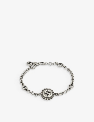 Gucci Womens Silver Interlocking Logo-charm 925 Sterling-silver Chain Bracelet