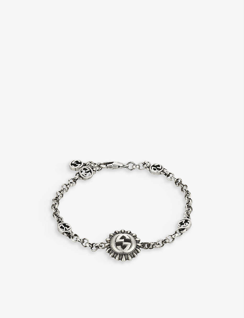 Gucci Womens Silver Interlocking Logo-charm 925 Sterling-silver Chain Bracelet