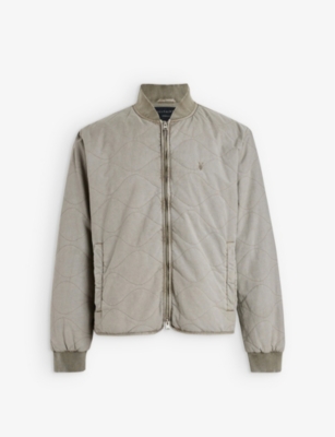 ALLSAINTS ALLSAINTS MEN'S BAY LEAF TAUPE VESCO QUILTED RAMSKULL-EMBROIDERED COTTON-BLEND JACKET,63970365