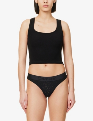 Calvin Klein Womens Black Intrinsic Textured Stretch-woven Thong In Black