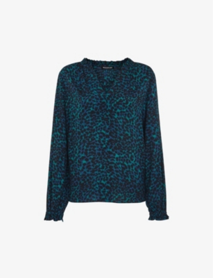 Whistles Womens Leopard-print Pleated-detail Woven Blouse In Black/blue