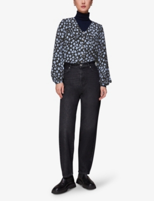 Shop Whistles Women's Black Dalmatian-print Wide-collar Woven Shirt